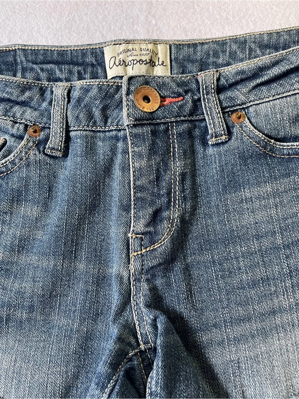 Aeropostale Women's Faded Blue Distressed Denim Shorts